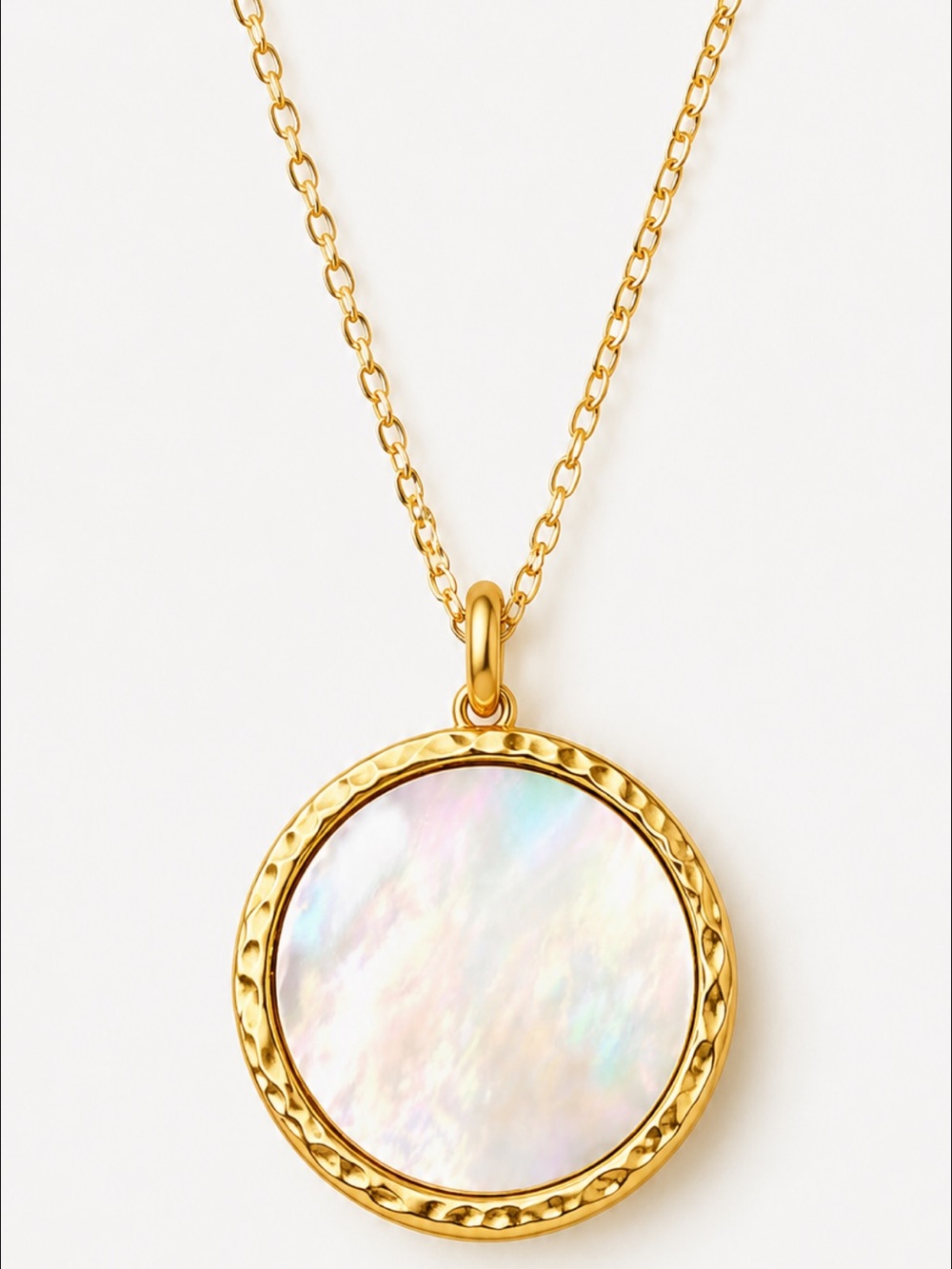 14K Gold Mother of Pearl Shell Necklace Round Pendant Dainty Shell Jewelry